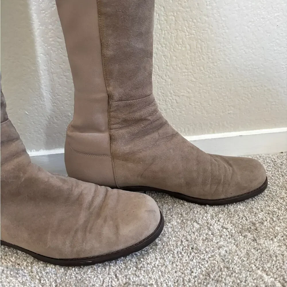 Stuart Weitzman Suede Over-The-Knee Flat Boots - 8.5 - Slate Grey